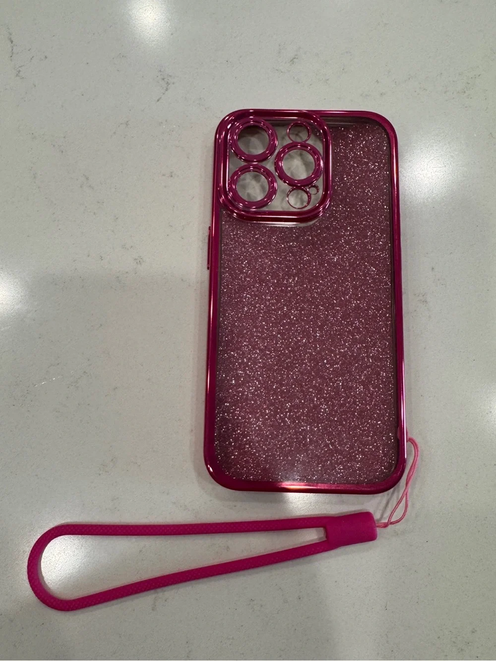 Pink Glitter Phone Case with Wrist Strap- for iPhone 15 Pro